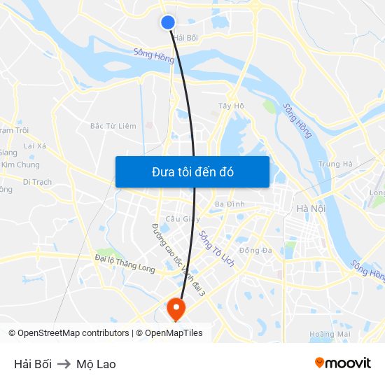 Hải Bối to Mộ Lao map