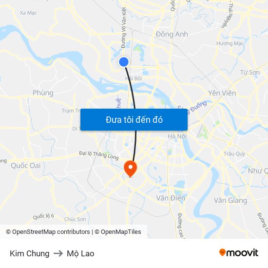 Kim Chung to Mộ Lao map