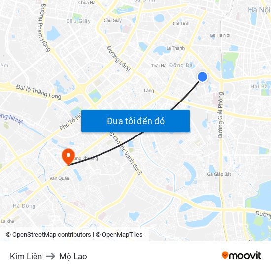 Kim Liên to Mộ Lao map