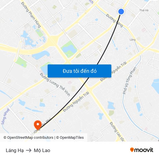Láng Hạ to Mộ Lao map