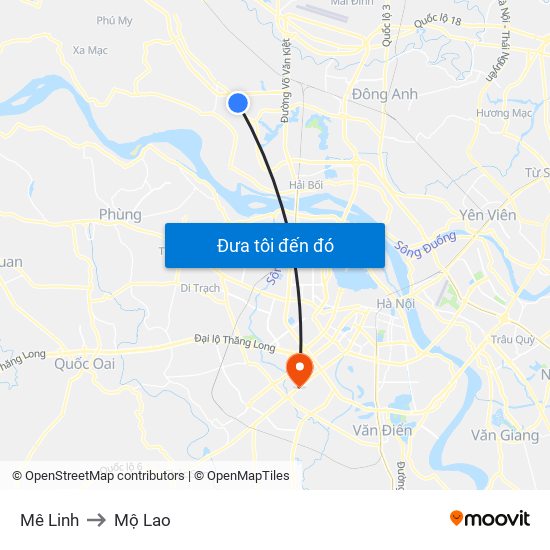 Mê Linh to Mộ Lao map