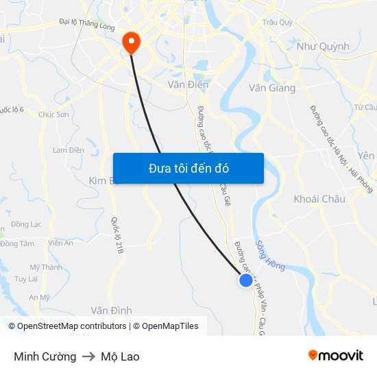 Minh Cường to Mộ Lao map