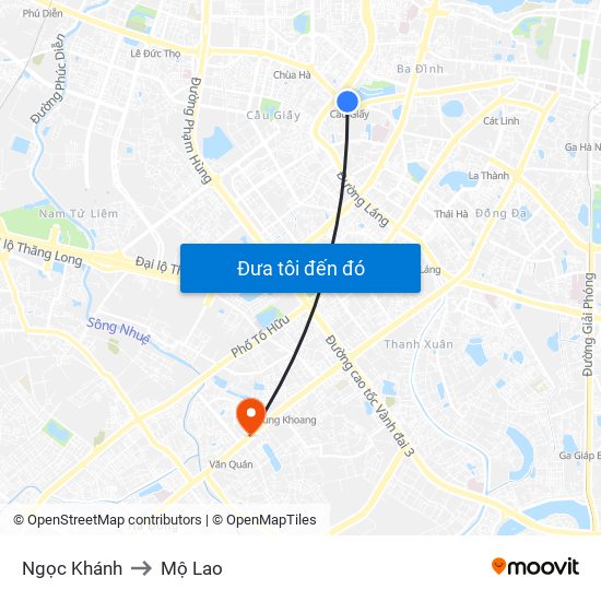 Ngọc Khánh to Mộ Lao map