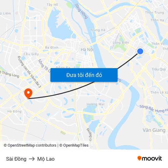 Sài Đồng to Mộ Lao map