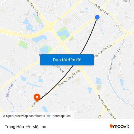 Trung Hòa to Mộ Lao map