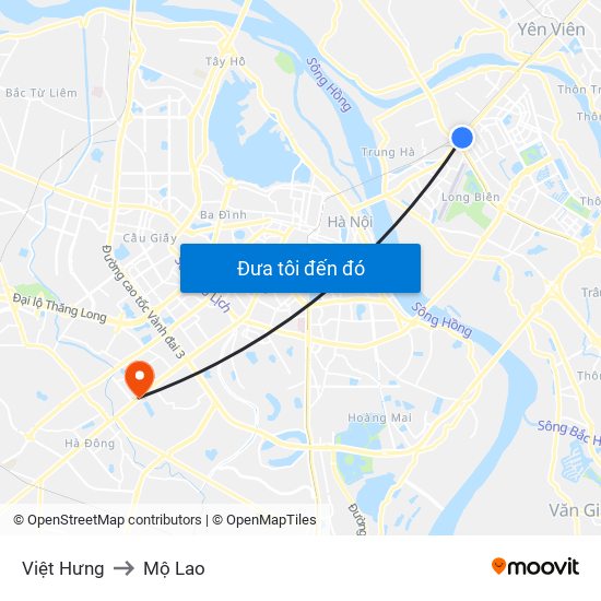 Việt Hưng to Mộ Lao map