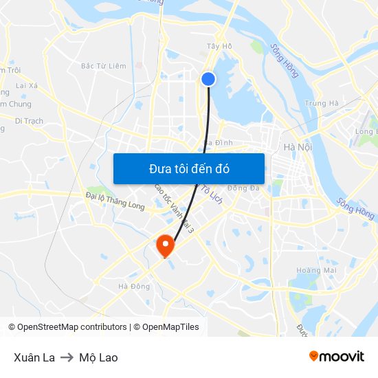 Xuân La to Mộ Lao map