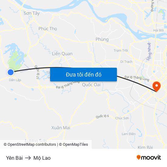 Yên Bài to Mộ Lao map