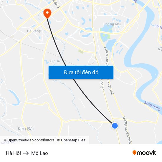 Hà Hồi to Mộ Lao map