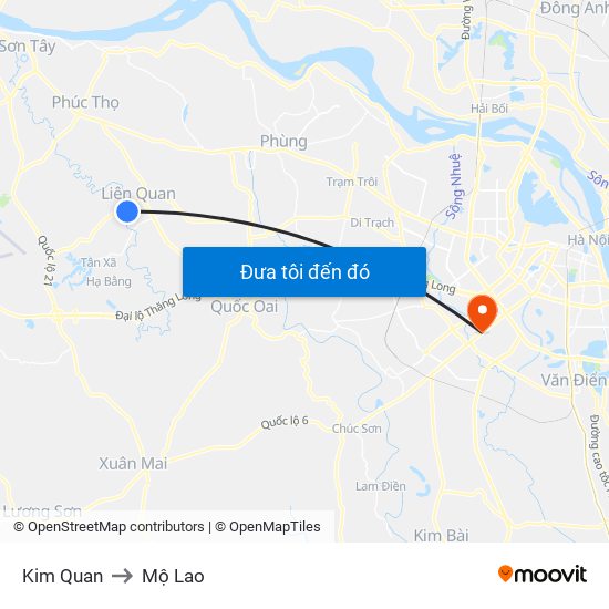 Kim Quan to Mộ Lao map