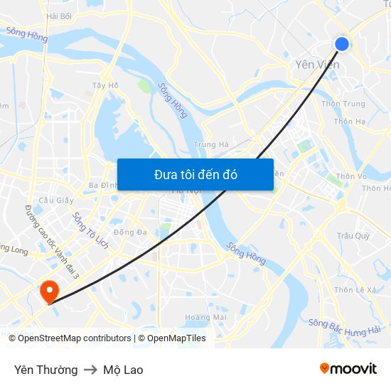 Yên Thường to Mộ Lao map
