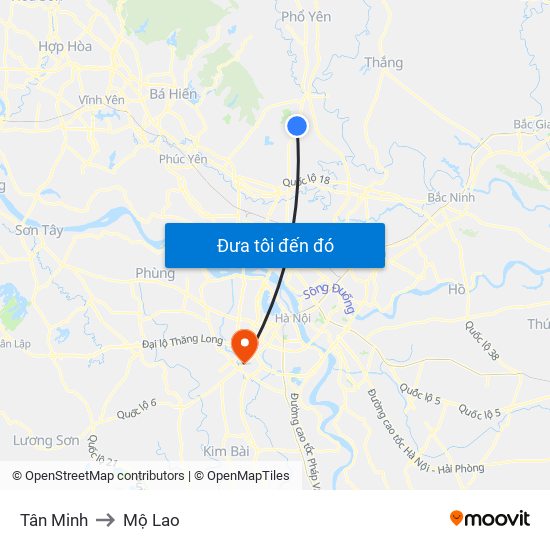 Tân Minh to Mộ Lao map