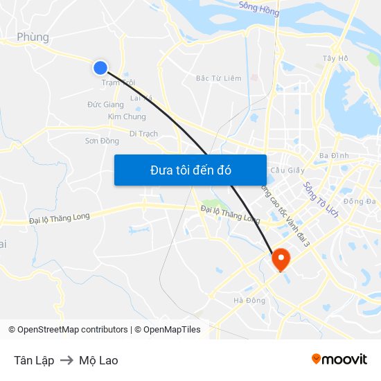 Tân Lập to Mộ Lao map