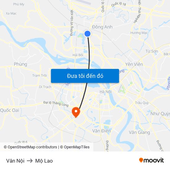 Vân Nội to Mộ Lao map
