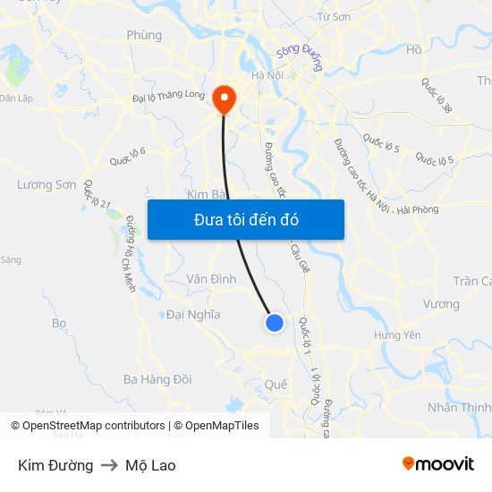 Kim Đường to Mộ Lao map