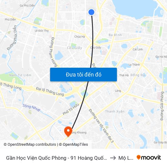 Gần Học Viện Quốc Phòng - 91 Hoàng Quốc Việt to Mộ Lao map