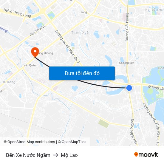 Bến Xe Nước Ngầm to Mộ Lao map