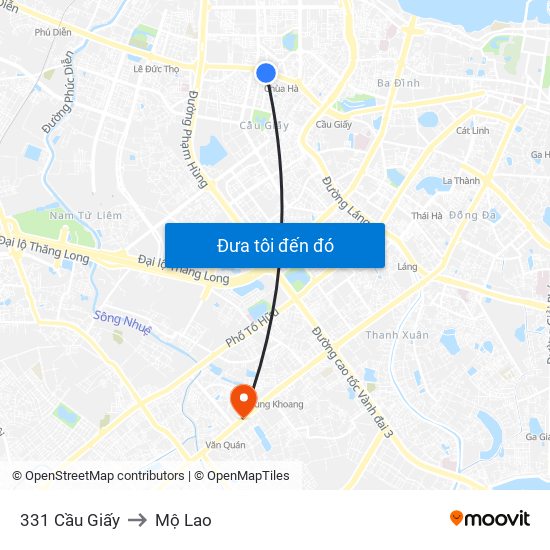 331 Cầu Giấy to Mộ Lao map