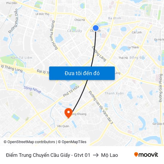 Điểm Trung Chuyển Cầu Giấy - Gtvt 01 to Mộ Lao map