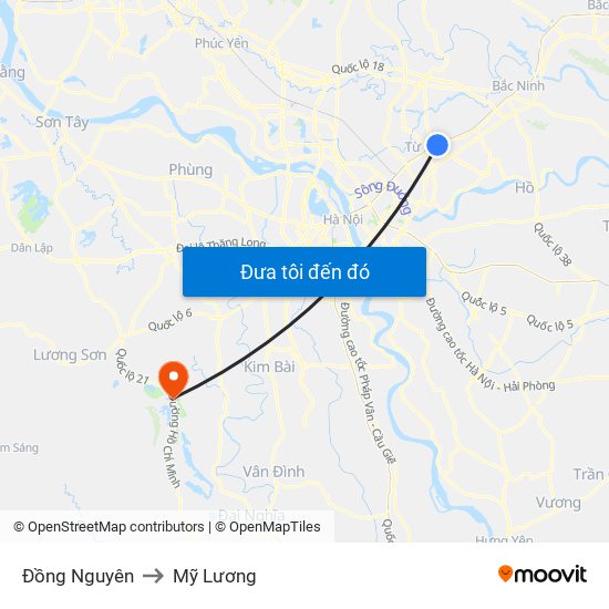 Đồng Nguyên to Mỹ Lương map