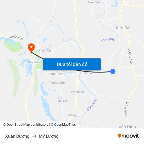 Xuân Dương to Mỹ Lương map