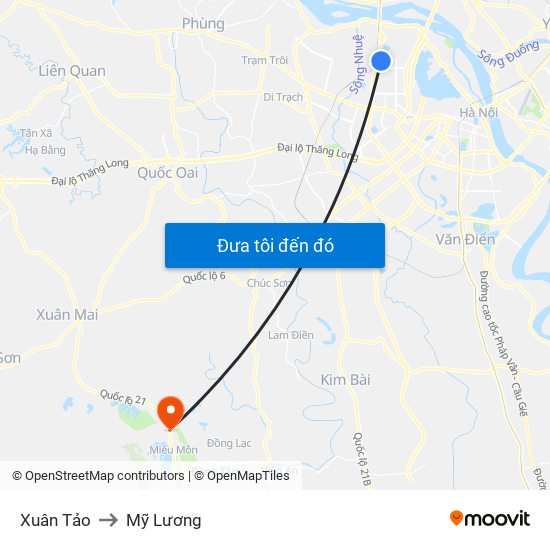 Xuân Tảo to Mỹ Lương map