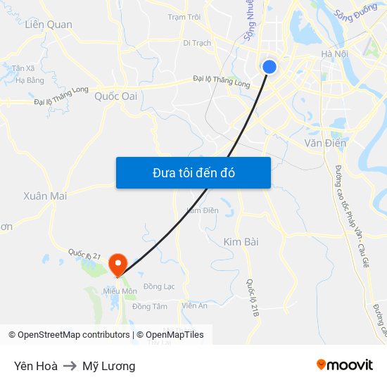 Yên Hoà to Mỹ Lương map