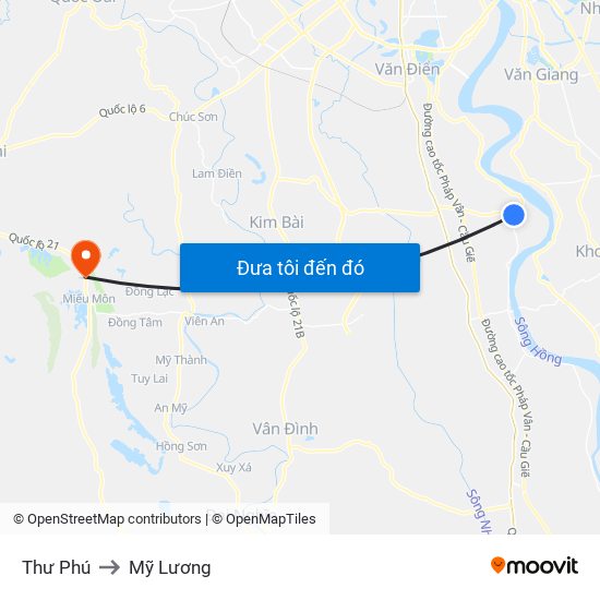 Thư Phú to Mỹ Lương map