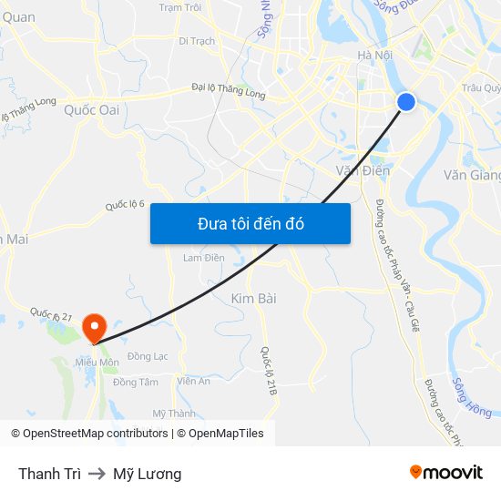 Thanh Trì to Mỹ Lương map