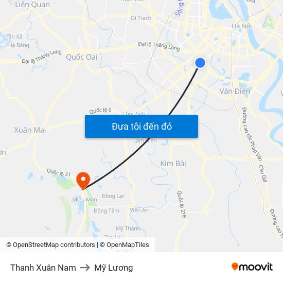Thanh Xuân Nam to Mỹ Lương map