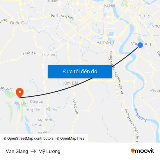 Văn Giang to Mỹ Lương map