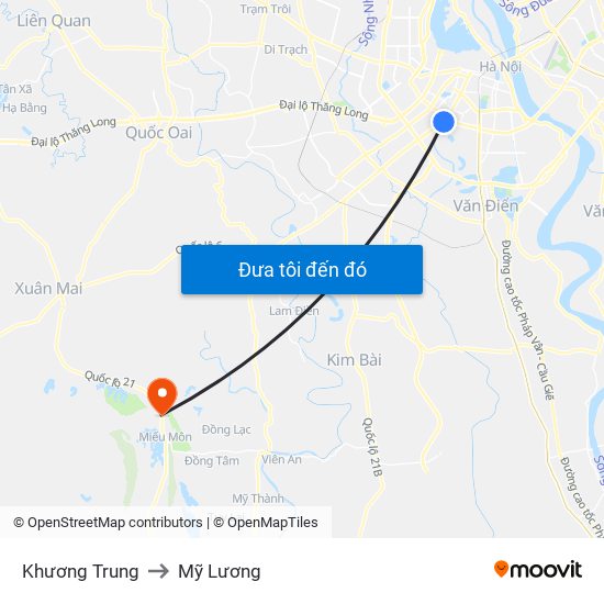 Khương Trung to Mỹ Lương map