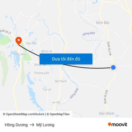 Hồng Dương to Mỹ Lương map