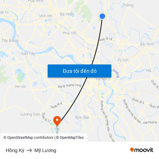 Hồng Kỳ to Mỹ Lương map