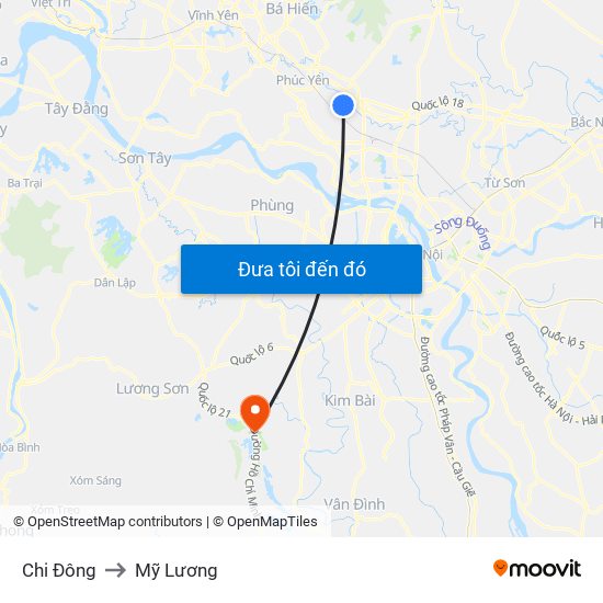 Chi Đông to Mỹ Lương map