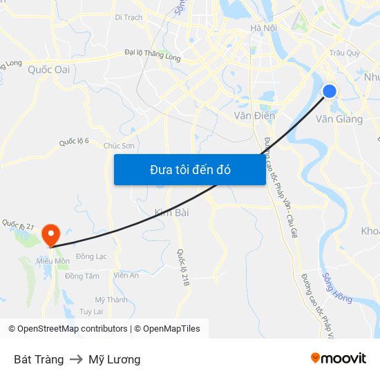 Bát Tràng to Mỹ Lương map