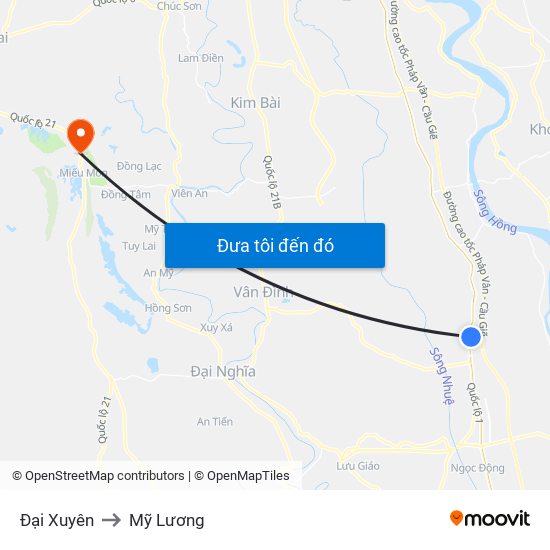 Đại Xuyên to Mỹ Lương map