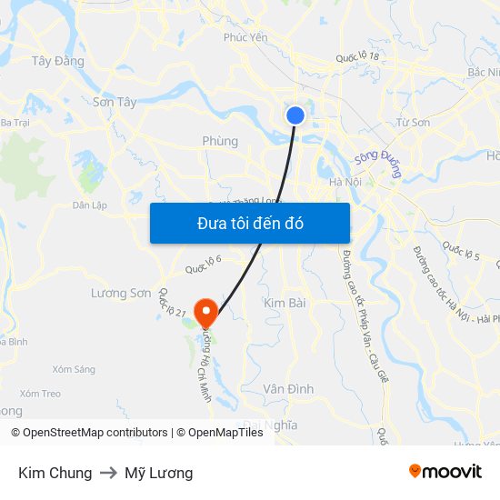 Kim Chung to Mỹ Lương map