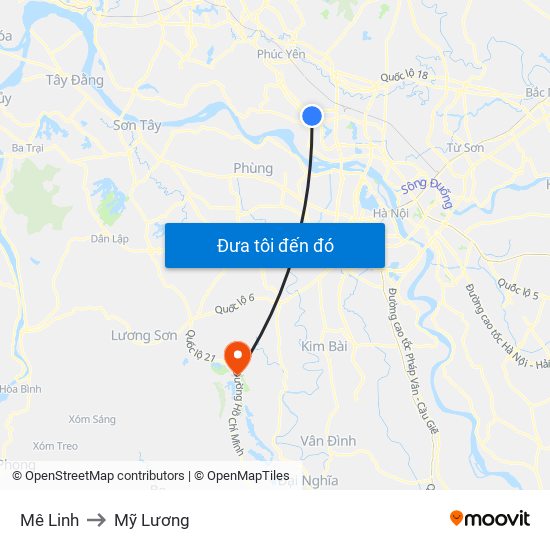 Mê Linh to Mỹ Lương map