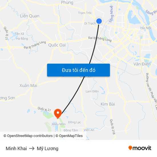 Minh Khai to Mỹ Lương map