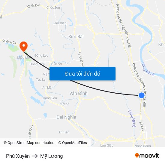 Phú Xuyên to Mỹ Lương map