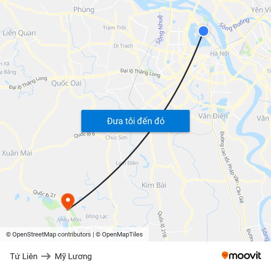 Tứ Liên to Mỹ Lương map