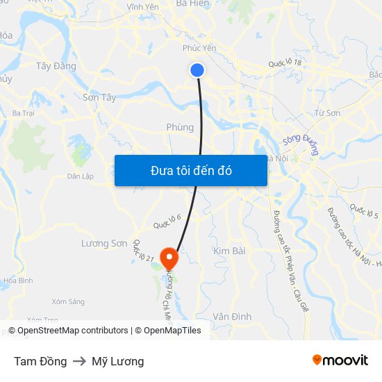 Tam Đồng to Mỹ Lương map