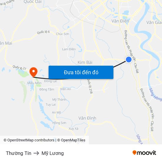 Thường Tín to Mỹ Lương map
