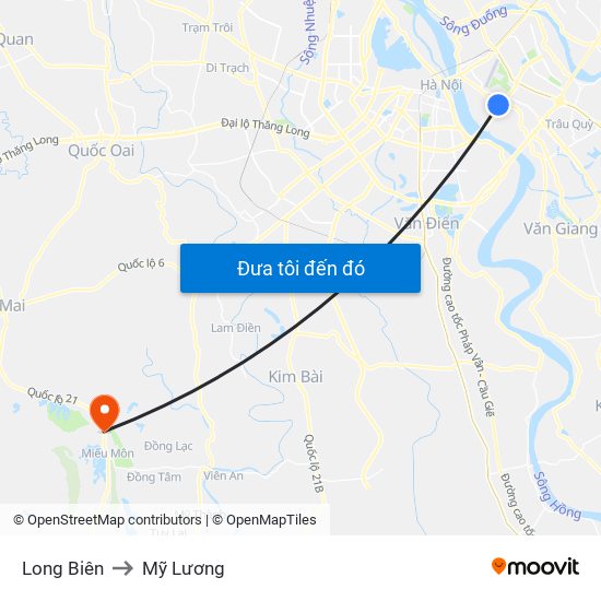 Long Biên to Mỹ Lương map