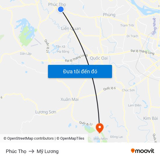Phúc Thọ to Mỹ Lương map