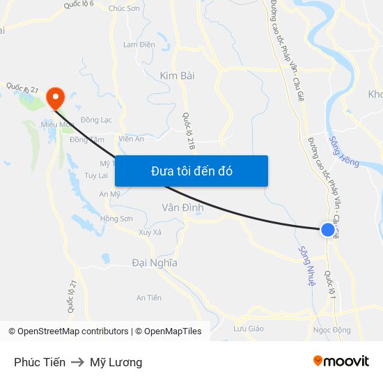 Phúc Tiến to Mỹ Lương map