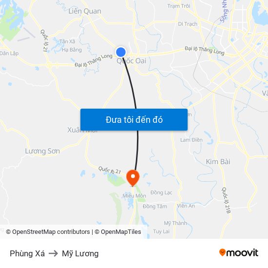 Phùng Xá to Mỹ Lương map