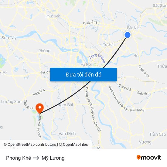 Phong Khê to Mỹ Lương map