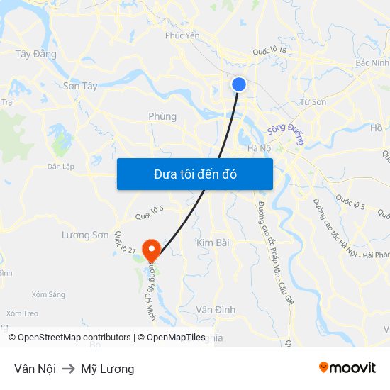 Vân Nội to Mỹ Lương map